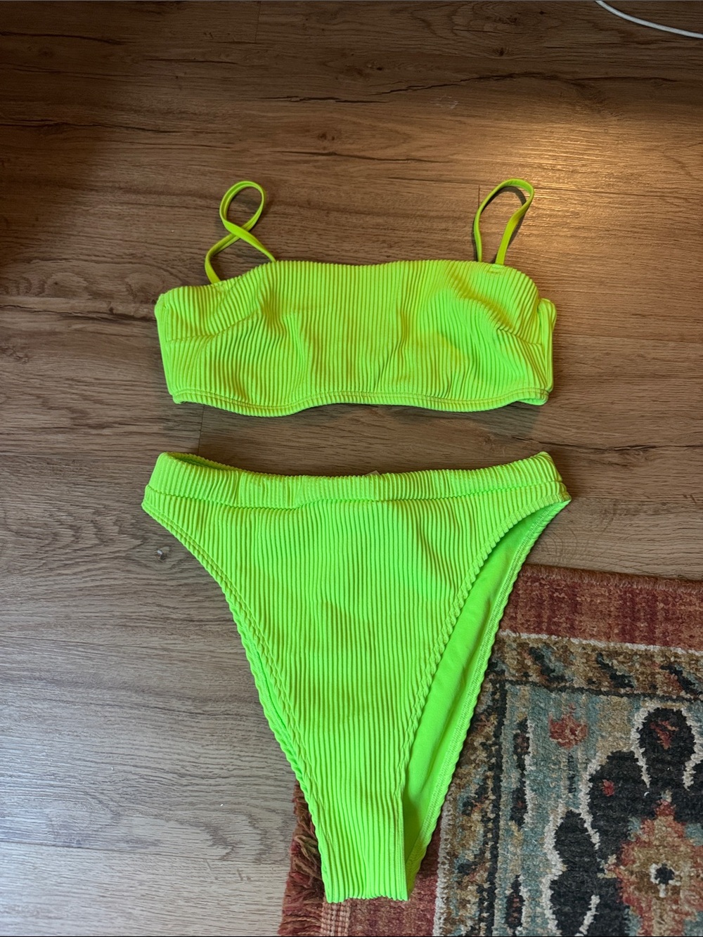 Hollister Neon Lime Ribbed Bikini Set